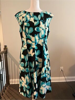Dress Barn Black and Teal Floral Fit-and-Flare Dress